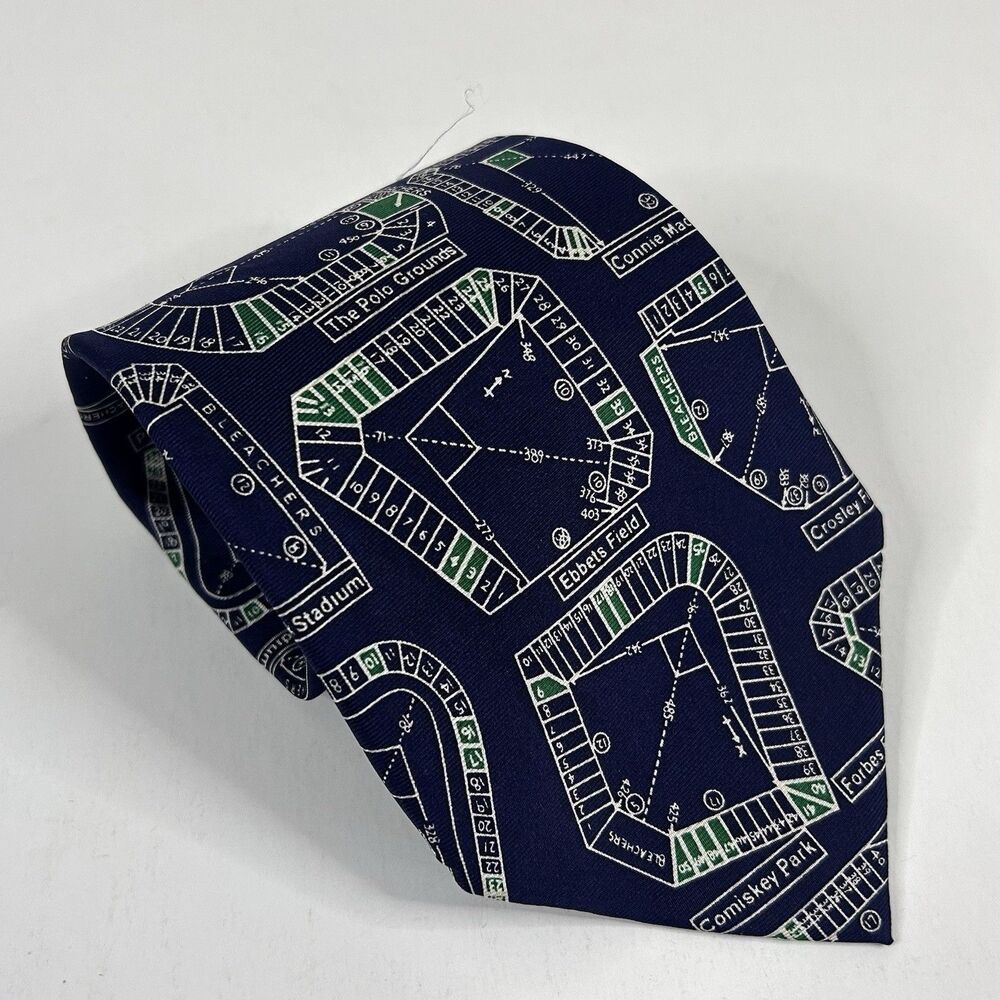 Josh Bach 100% Silk Necktie Tie Vintage Sports Stadiums Comiskey 4 x 57 1/4